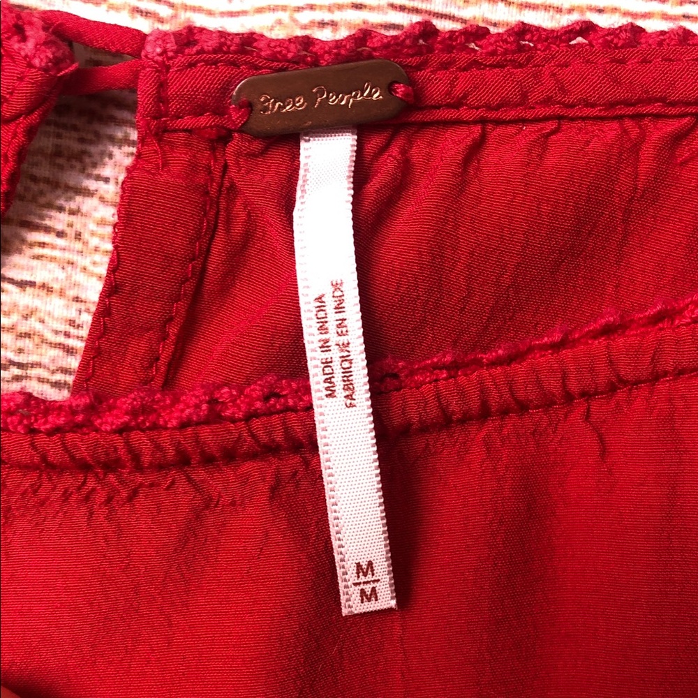 Free People Take It‎ Easy peplum blouse in red with lace trim 💙 - Picture 2 of 9